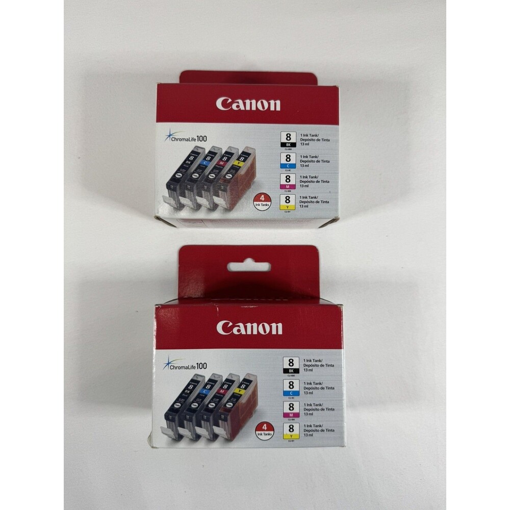 Lot of 2 Canon ChromaLife 100 CLI-8 Ink 4 Pack Black Cyan Magenta Yellow New